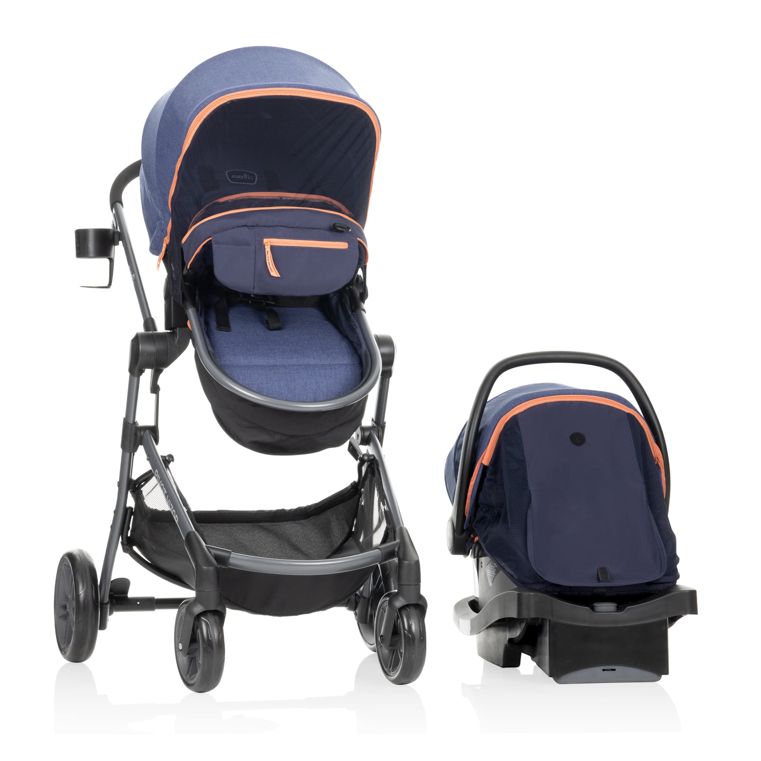 Evenflo Pivot Vizor Travel System with LiteMax Infant Car Seat - Stroller & Car Seat Combo for Newborns to Toddlers (Promenade Blue) | Perfect for Daily Walks, Shopping & Family Outings