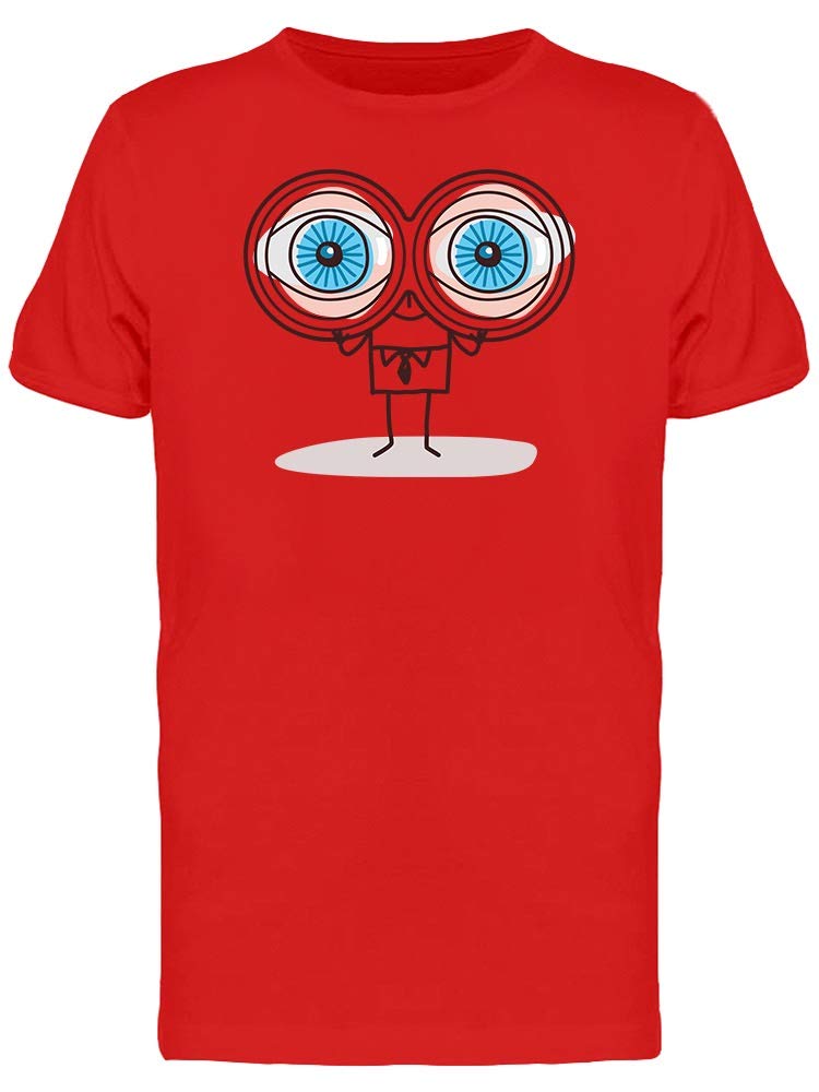 Smartprints Cartoon Man With Big Binoculars Graphic T-Shirt for Men - Casual Funny Novelty Tee for Outdoor Adventures & Travel Enthusiasts