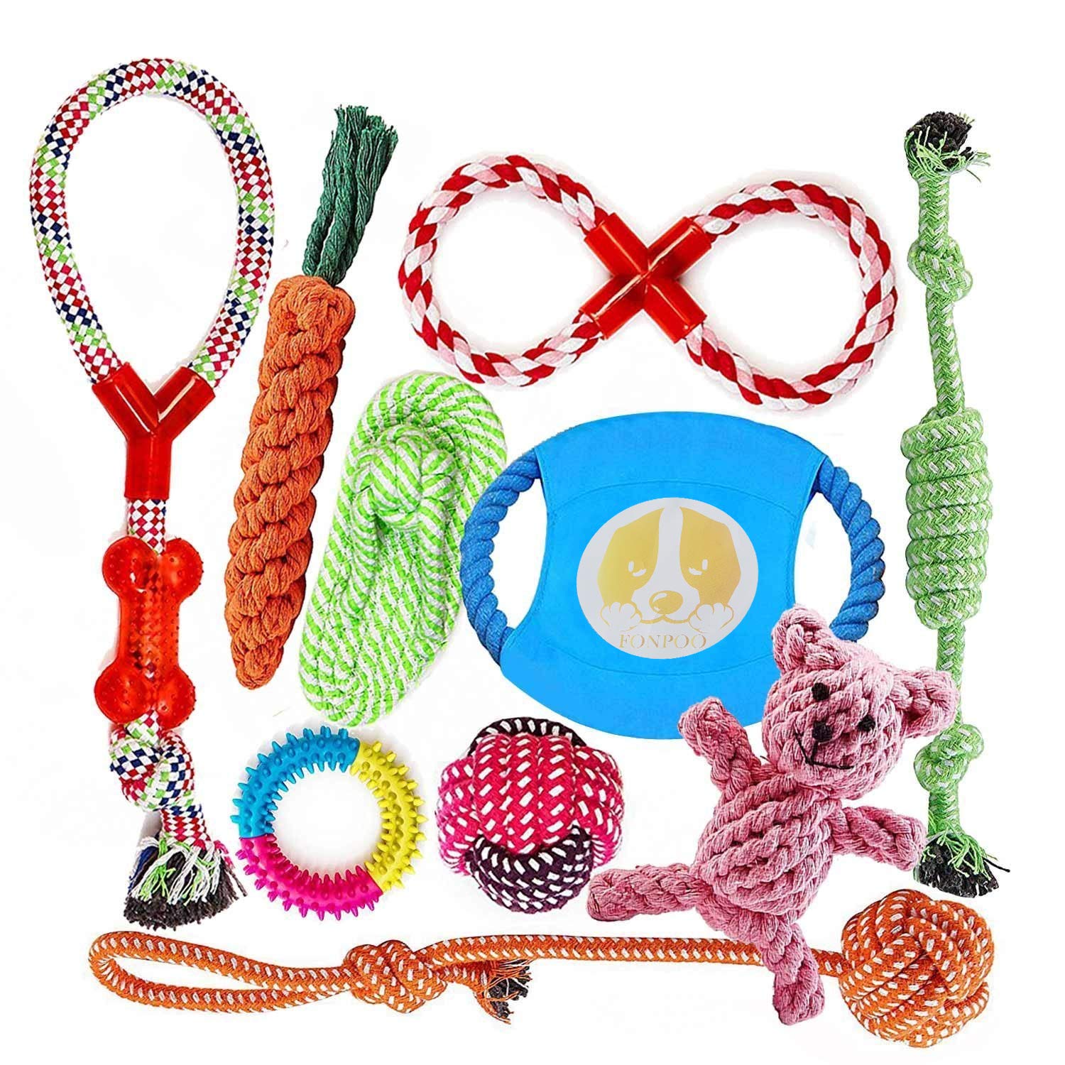**FONPOO Durable Dog Chew Toys for Small & Medium Dogs - 10-Piece Rope Toy Set for Anxiety Relief & Boredom Prevention - Perfect for Training, Playtime & Birthday Gifts (Blue)**    *Use Cases: Great for interactive play, teething puppies, indoor/outdoor fetch, and keeping dogs entertained during alone time.*