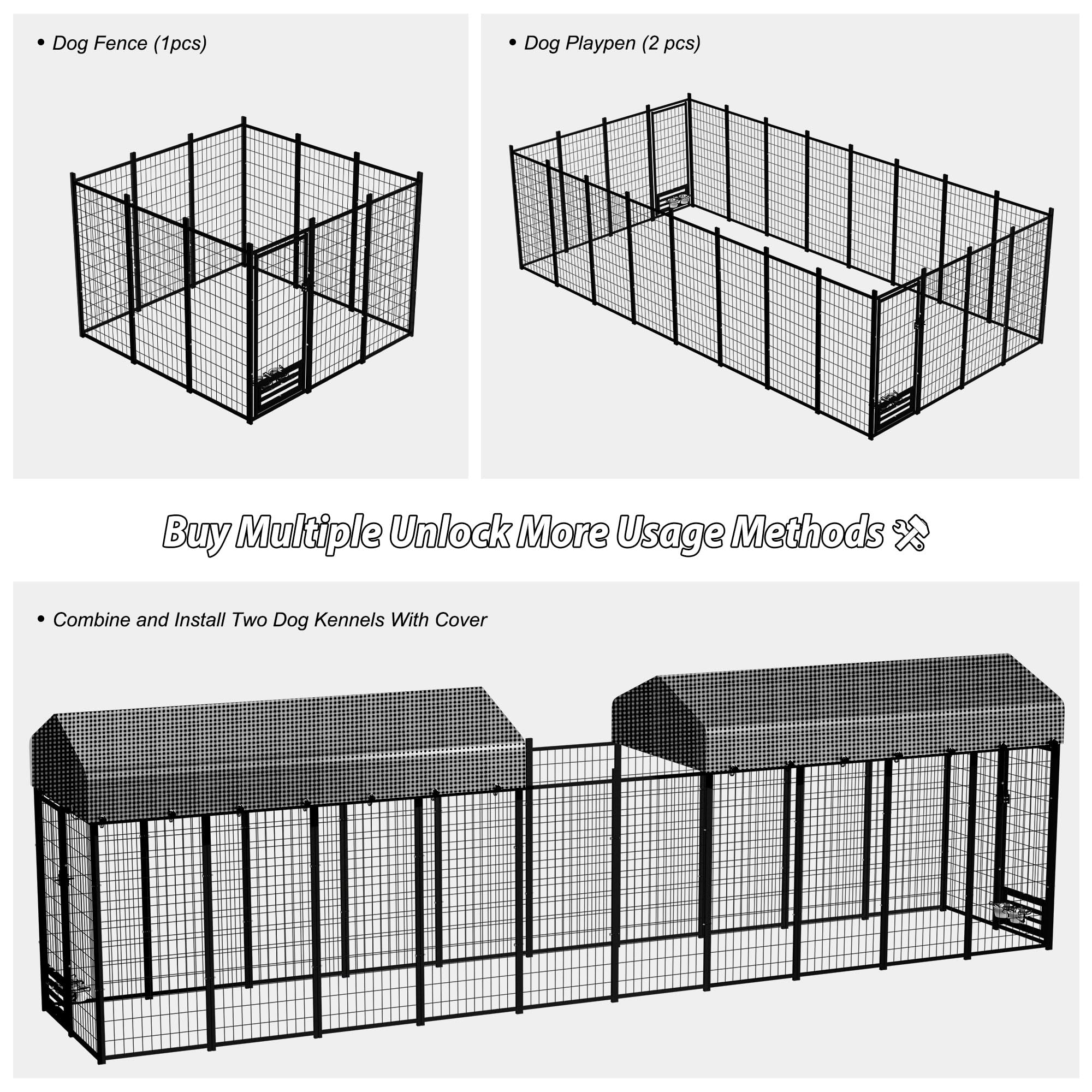 8'x4'x6' Expandable Large Dog Kennel with Bowls - Indoor & Outdoor Dog Playpen, Exercise Cage, Pet Fence with Lockable Feeding Door & Roof - Perfect for Small & Large Dogs in Backyards, Patios, and Travel Use