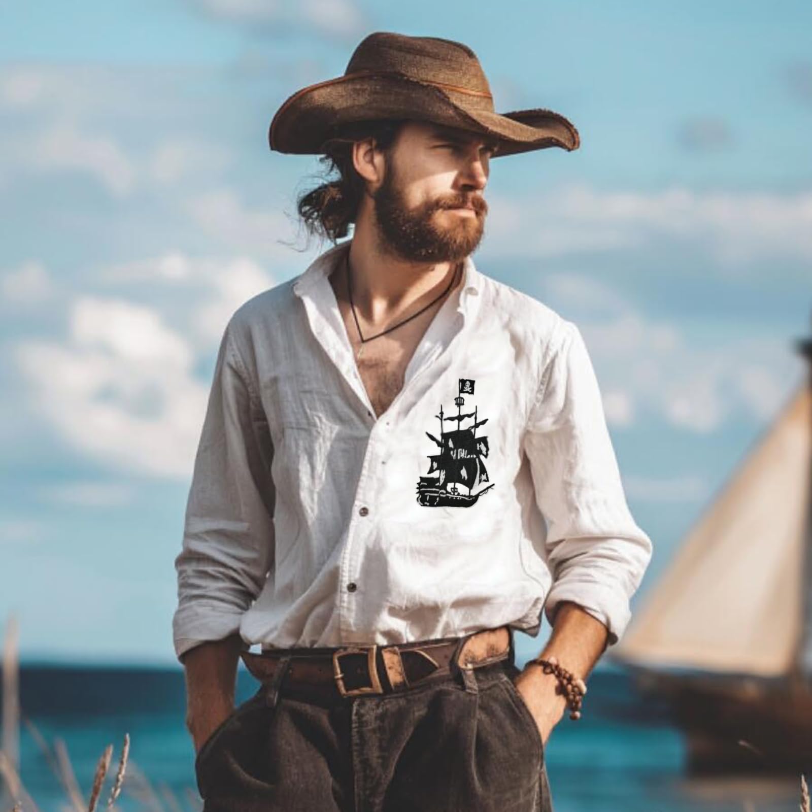 Pirate Ship Embroidered Iron-On Patch - Cute Boat Design for DIY Clothing, Bags & Hats - Perfect for Costumes, Crafts & Gifts