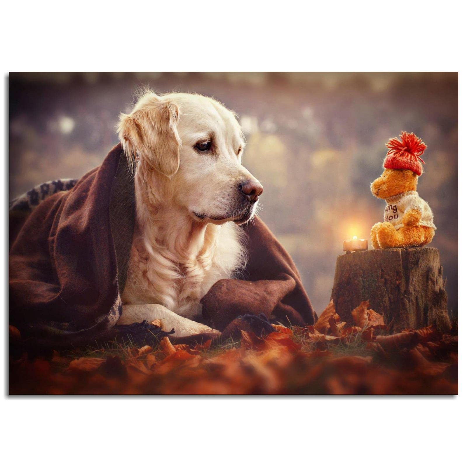Labrador Puppy Wall Art Decor - Framed Canvas Print Poster for Living Room & Bedroom - 27x20 Inch Dog Picture - Perfect for Pet Lovers & Home Decor