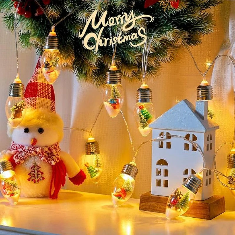 Christmas Snow Globe String Lights - 20 LED Winter Holiday Decorations for Indoor & Outdoor Use - Perfect for Xmas Tree, Mantel, Window, and Party Decor