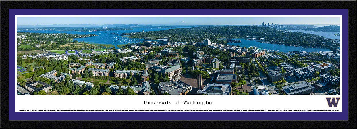Washington Campus Aerial View - Premium Blakeway Panoramas College Sports Wall Art Poster - Perfect for Dorm Room, Game Day Decor & Alumni Gifts