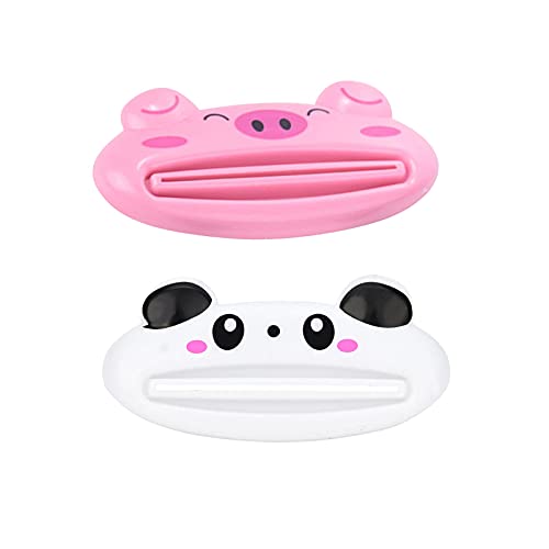 Cartoon Animal Toothpaste Tube Squeezer Dispenser - Practical Bathroom Gadget for Kids & Adults (White+Pink) - Perfect for Travel, Home & Dorm Organization