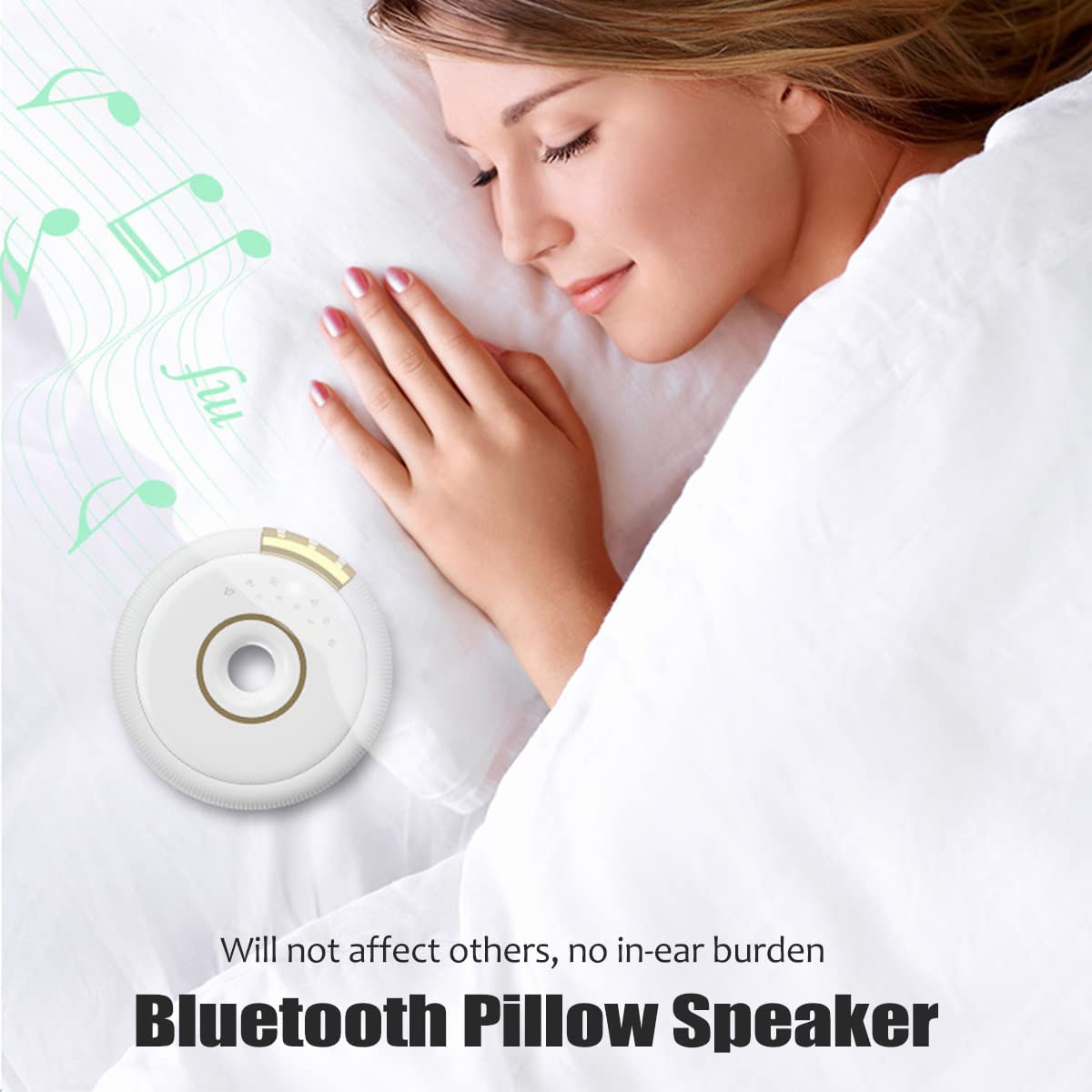 Bone Conduction Bluetooth Pillow Speaker for Sleeping - Mini Portable Under Pillow Wireless Speaker with White Noise for Side Sleepers, Adults & Kids | Perfect for Bedtime Relaxation, Meditation & Noise Cancellation (White)