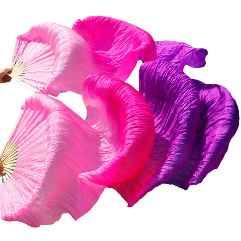 SNOWAQUA Belly Dance Faux Silk Veil Fans - 1 Pair (Left & Right) Handmade Bamboo Long Fans for Professional Dance Performance - 35.4 x 70.8 Inches - Perfect for Belly Dancing, Stage Shows & Cultural Events (Style8)