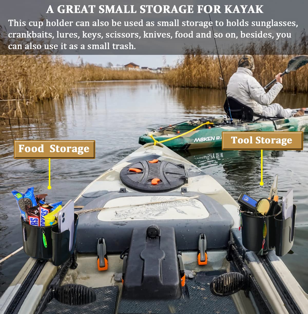 2Pcs Multifunctional Kayak Cup Holder & Phone Mount - Fishing Tool & Lure Storage - Kayak Bottle Drink Holder - Track Mount Accessories for Kayaking, Fishing & Outdoor Adventures