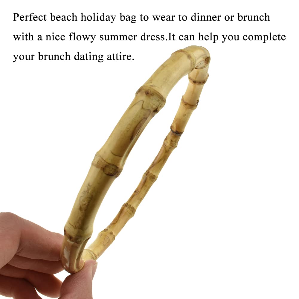 Hahiyo Bamboo Purse Handles - 2PCS Round Wooden Rings with 5.5inch Inner Diameter - Smooth No Rough Spots & Odorless DIY Bag Handles for Crochet Beach Bags, Summer Tote & Handmade Purses - Perfect for Crafting, Farmers Market & Vacation Accessories