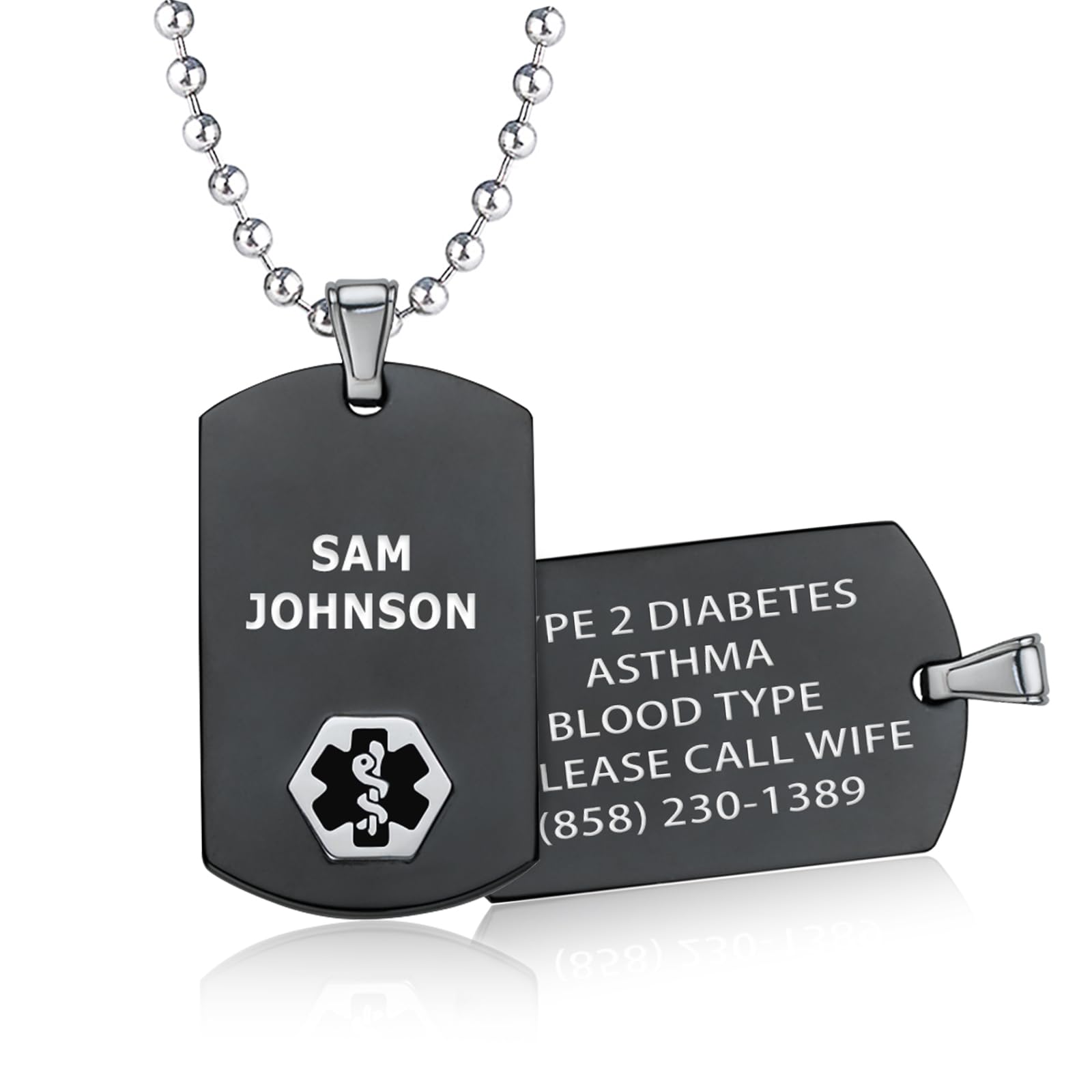 Divoti Custom Engraved Medical Alert Necklace for Men - Stylish Black & Silver Medical ID Jewelry - Perfect for Emergency Health Identification & Everyday Wear