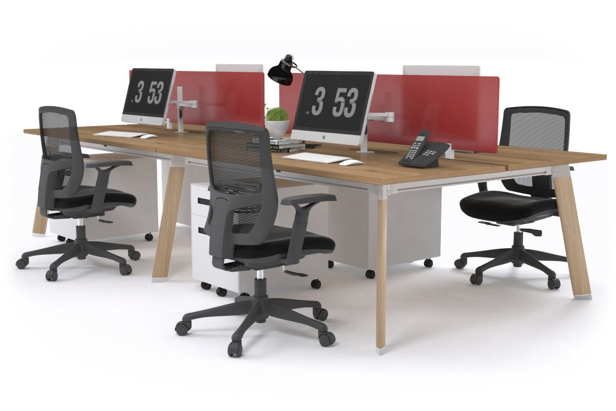 4-Person Workstation with Wood Imprint Frame - 1600L x 800W Office Desk with Cable Management Scallop for Team Collaboration & Productivity | Perfect for Open Offices, Coworking Spaces & Home Offices