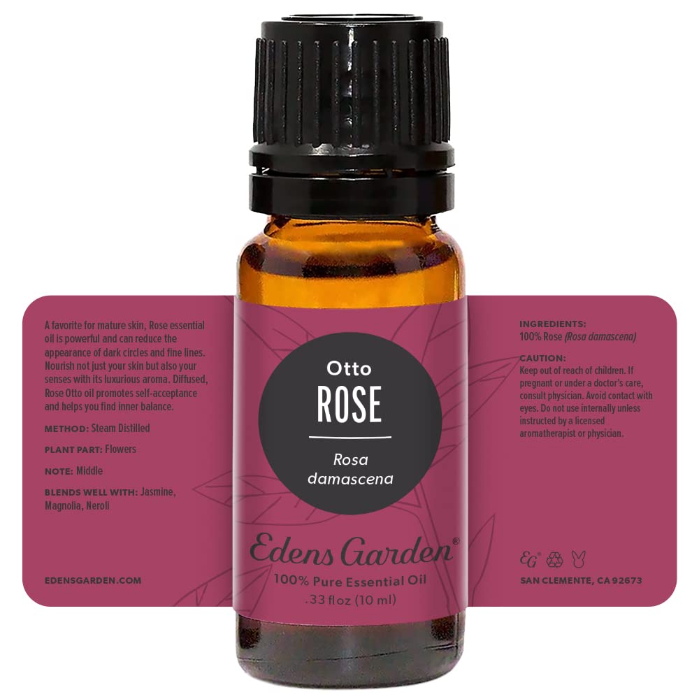 Edens Garden 100% Pure Rose Otto Essential Oil - Premium Grade, Undiluted & Natural for Aromatherapy - Perfect for Diffusers, Skin Care, Facial & Hair Treatments (10ml/0.33 fl oz) - Relaxation, Massage & Home Spa Use