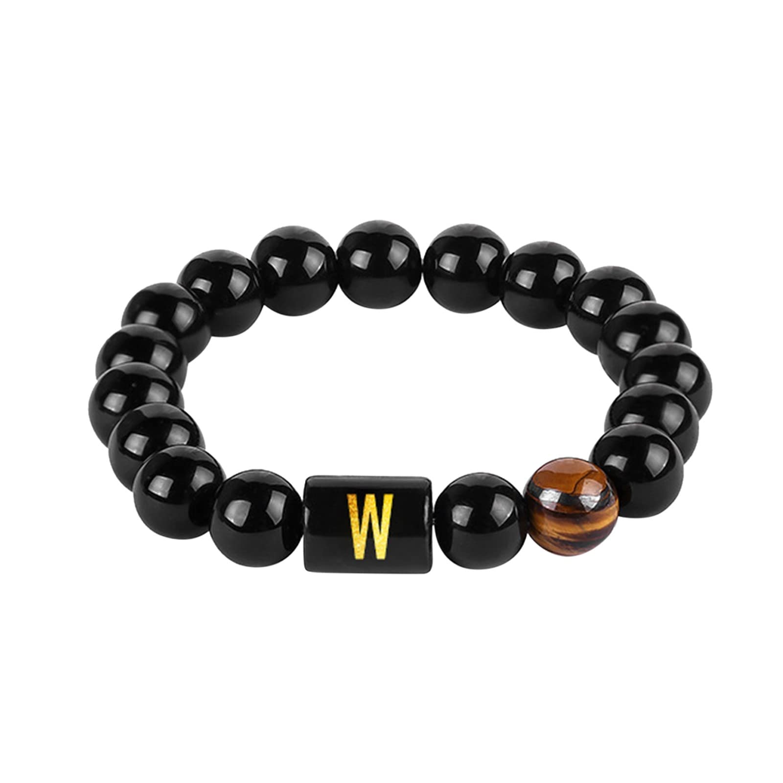 Personalized 26 Initial Stone Elastic Bracelet - Dainty Letter Charm Bracelet for Men, Women & Girls - Adjustable One Size Fits All - Perfect for Gifts, Anniversaries & Everyday Wear