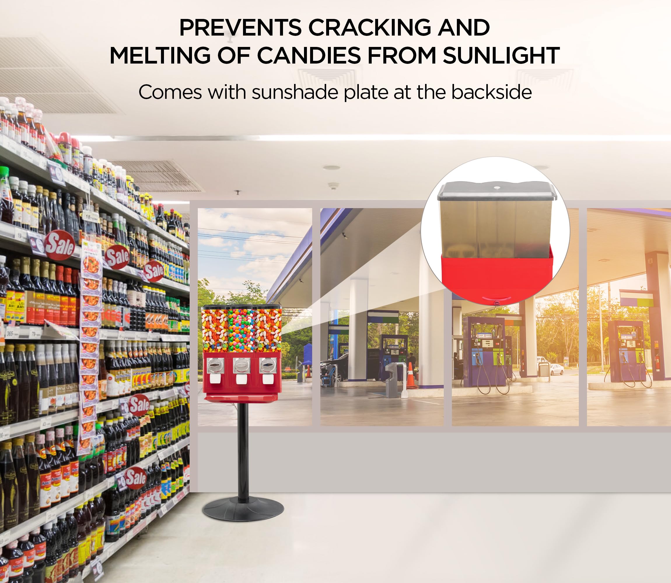 Commercial Coin Operated Candy Vending Machine - Large Gum Ball Dispenser with Anti-Theft Lock (FDA Approved) - Perfect for Arcades, Malls, and Retail Stores