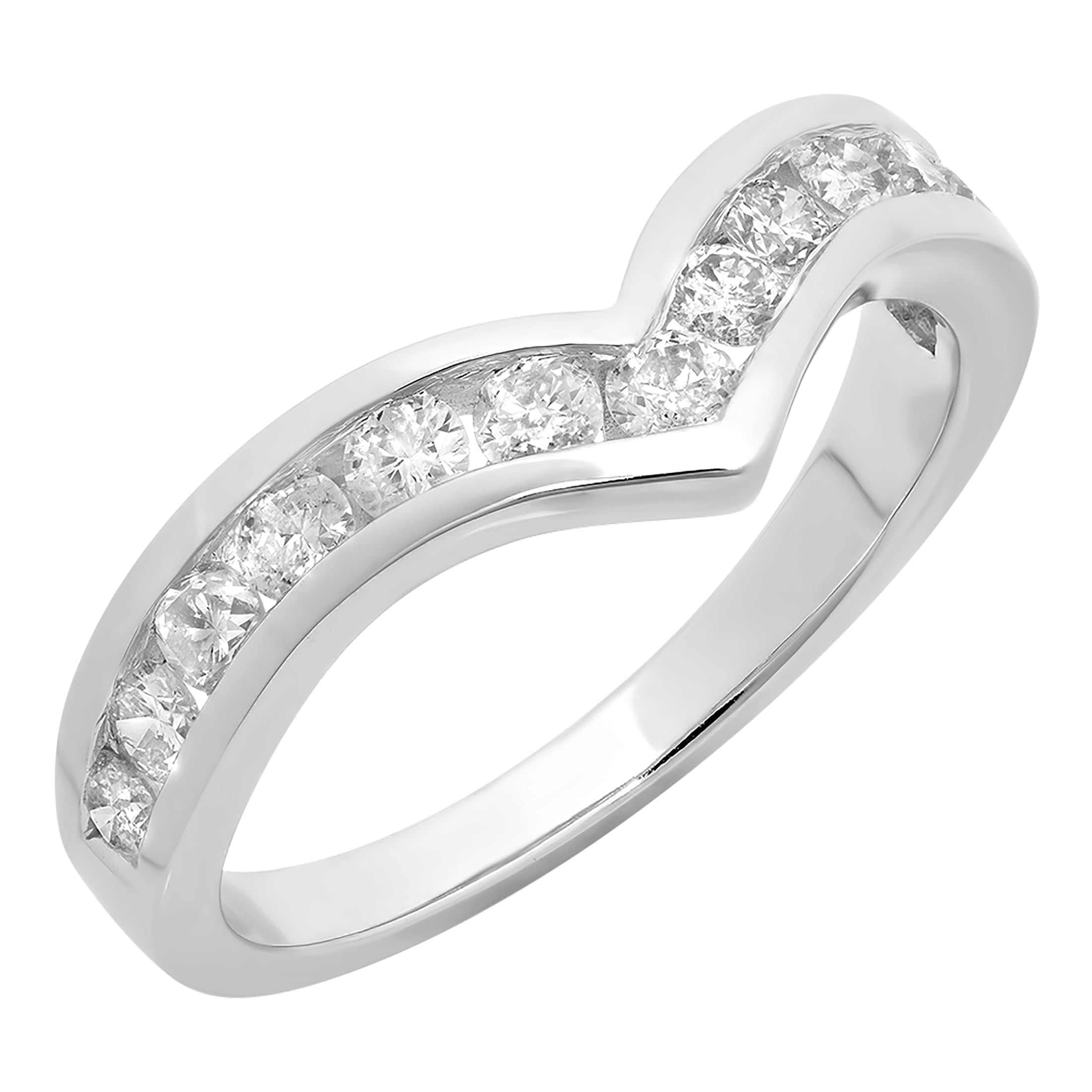 14K Gold White Diamond Chevron Band Ring for Women - Anniversary & Stackable Jewelry Gift