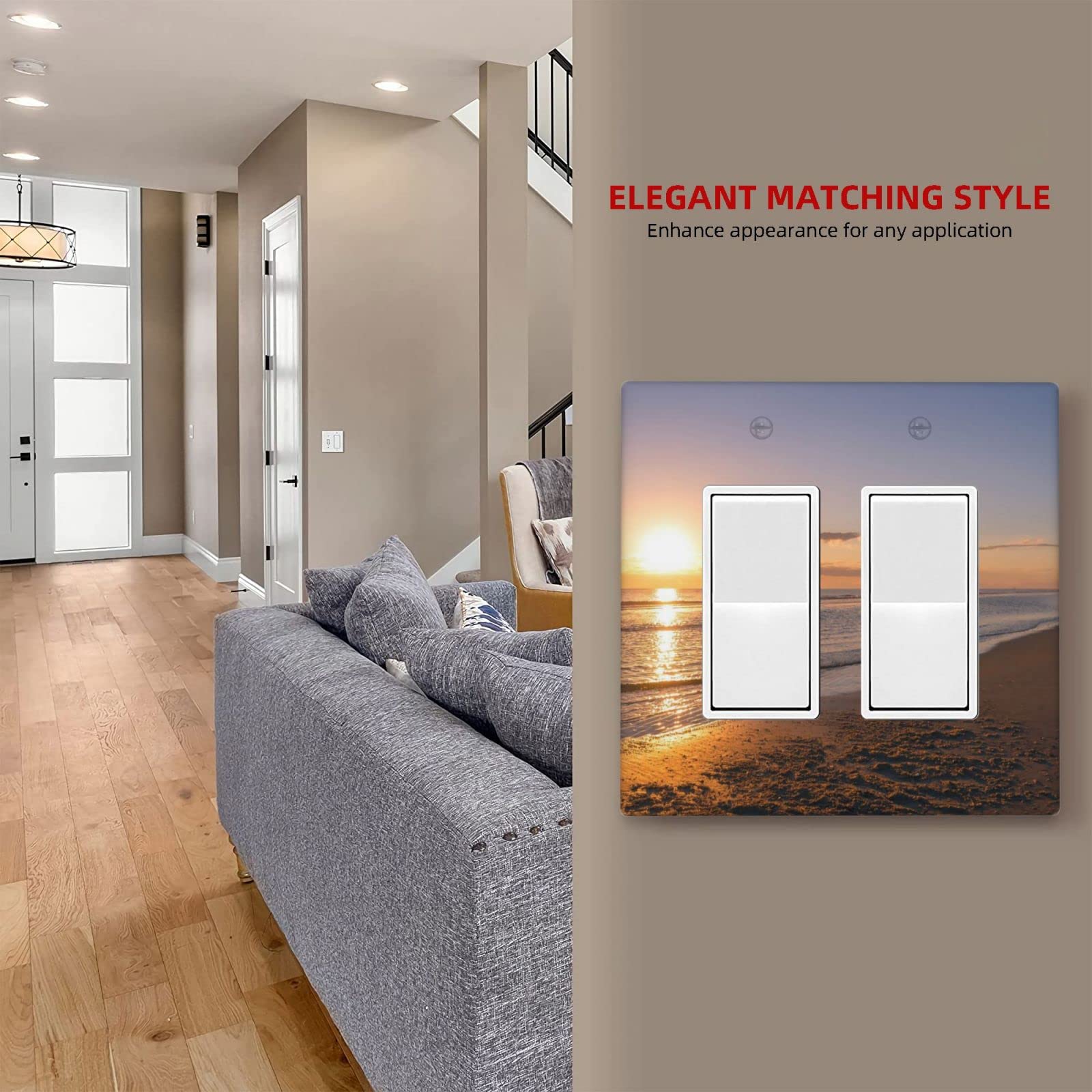Beach Sunset Wall Plate - 2 Gang Double Rocker Decorative Light Switch Cover for Bedroom, Kitchen & Farmhouse - Coastal Home Decor, Sunset-Themed Interior Design