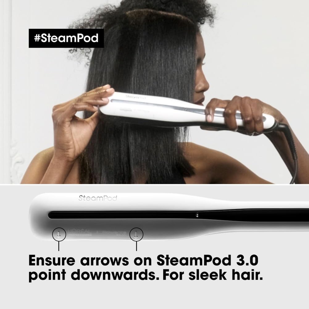 L'Oréal Professionnel SteamPod 3 Hair Straightener & Styling Iron with Steam Technology for All Hair Types (UK Plug) - Salon-Quality Smoothing & Frizz Control at Home