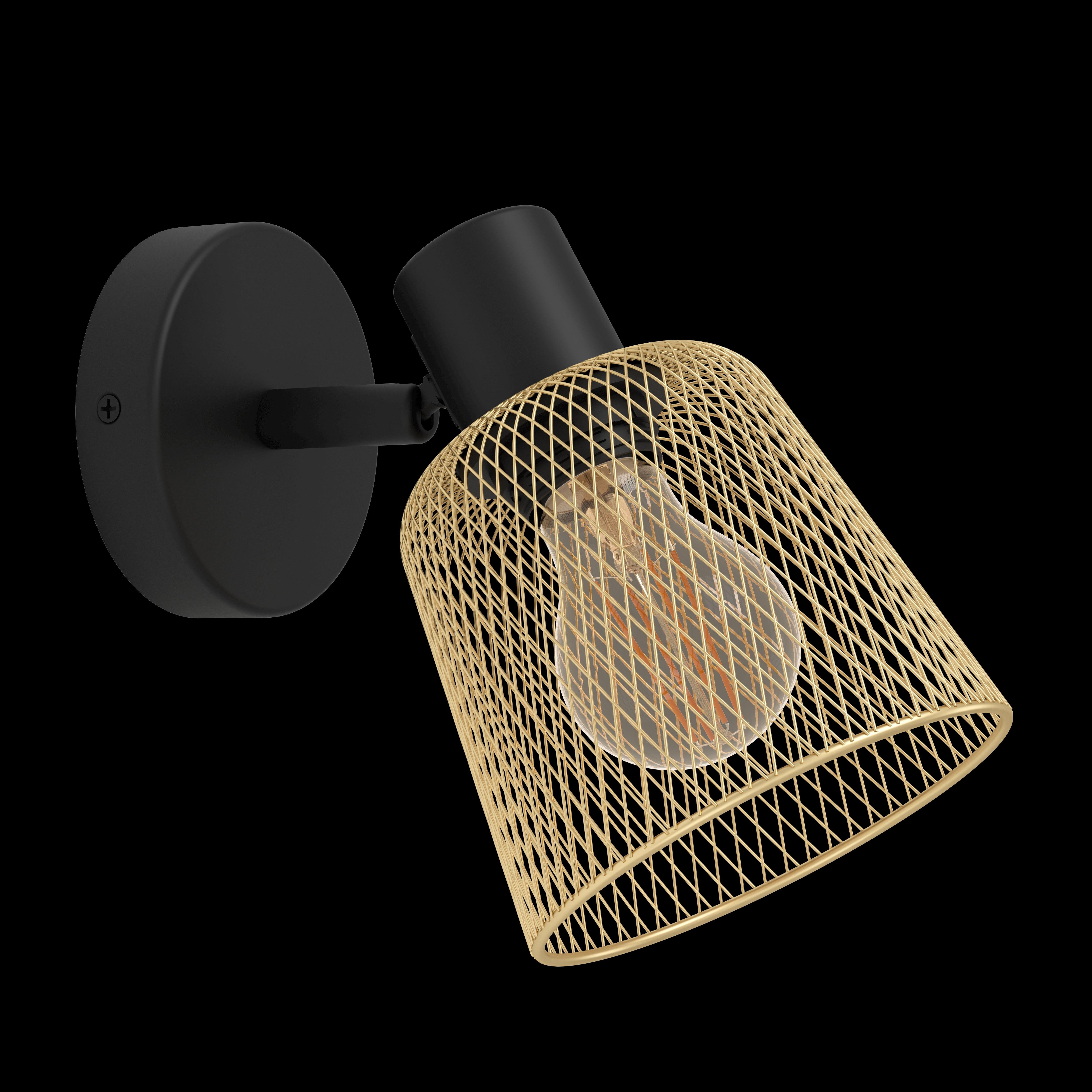 Eglo Coslada Brass and Black Wall Spotlight - Modern Indoor/Outdoor Lighting for Living Room, Bedroom, or Patio