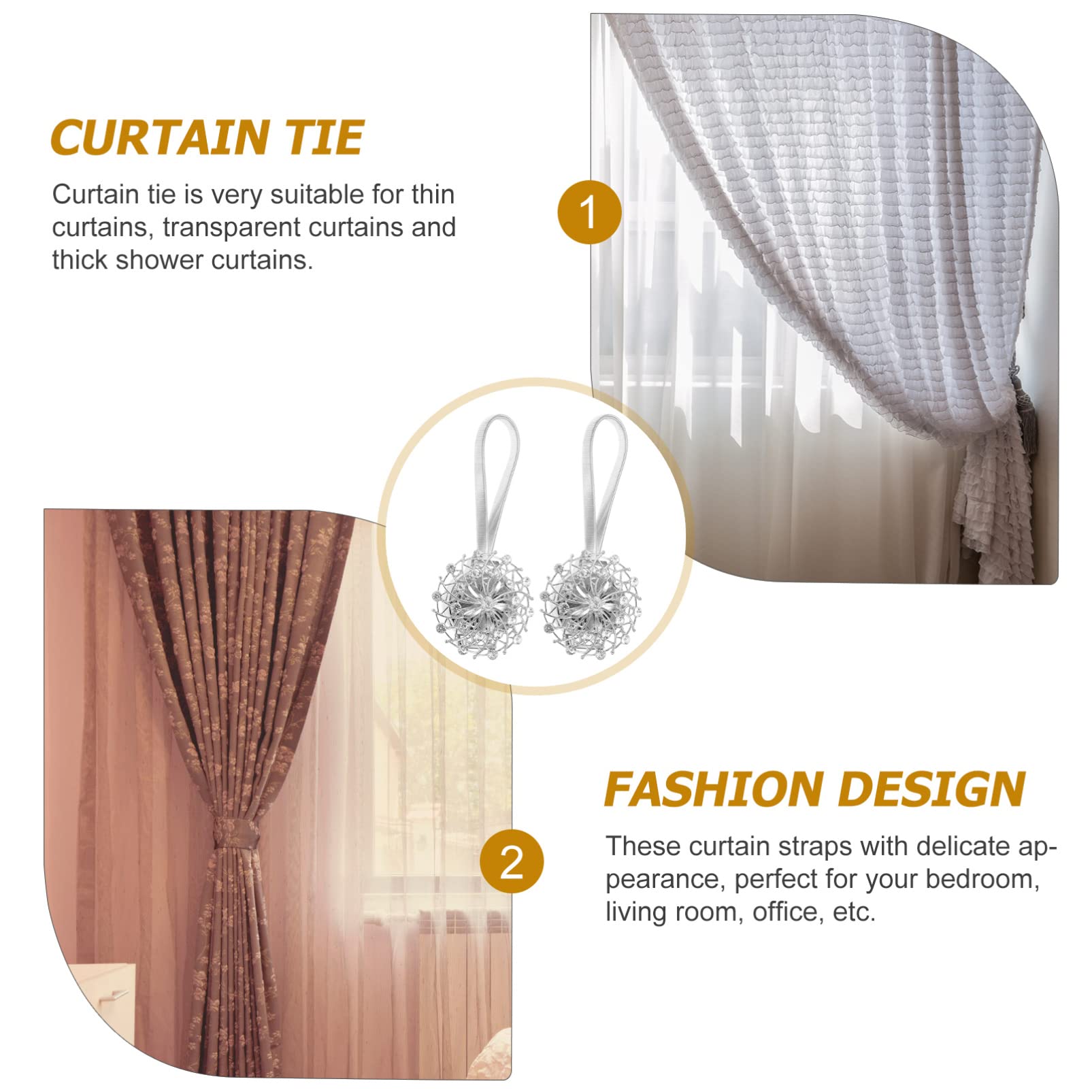 FOMIYES 2-Pack Silver Rhinestone Curtain Tiebacks - Crystal Drapes Holdbacks for Windows, Alloy Curtain Fasteners with Shiny Rhinestones - Perfect for Living Room, Bedroom & Wedding Decor