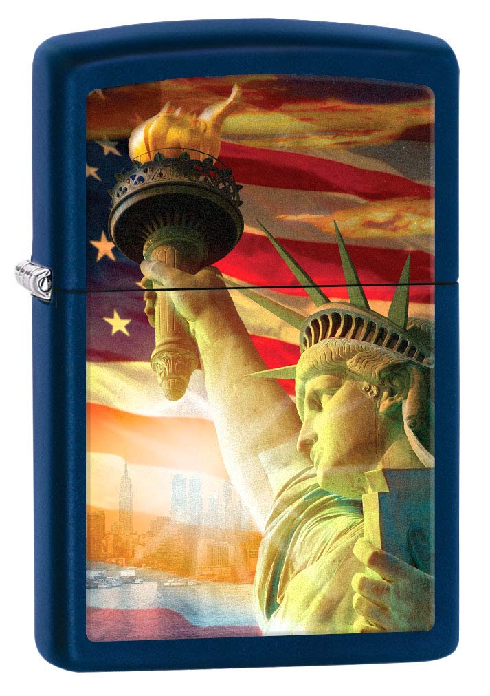 Zippo Lighter - Statue of Liberty & American Flag Design in Navy Matte Finish (Model 80677) | Perfect for Collectors, Outdoor Enthusiasts & Patriotic Gifts