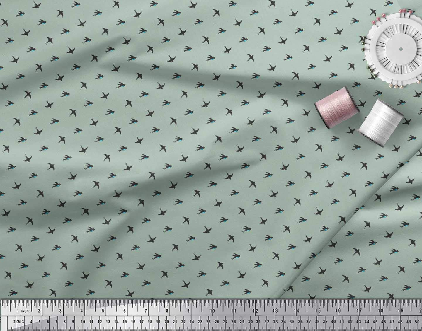 Soimoi Moss Georgette Brown Fabric by The Yard - 42 Inch Wide Printed Fabric with Small Swallow Bird Design - Perfect for DIY Dresses, Blouses, and Home Decor Projects