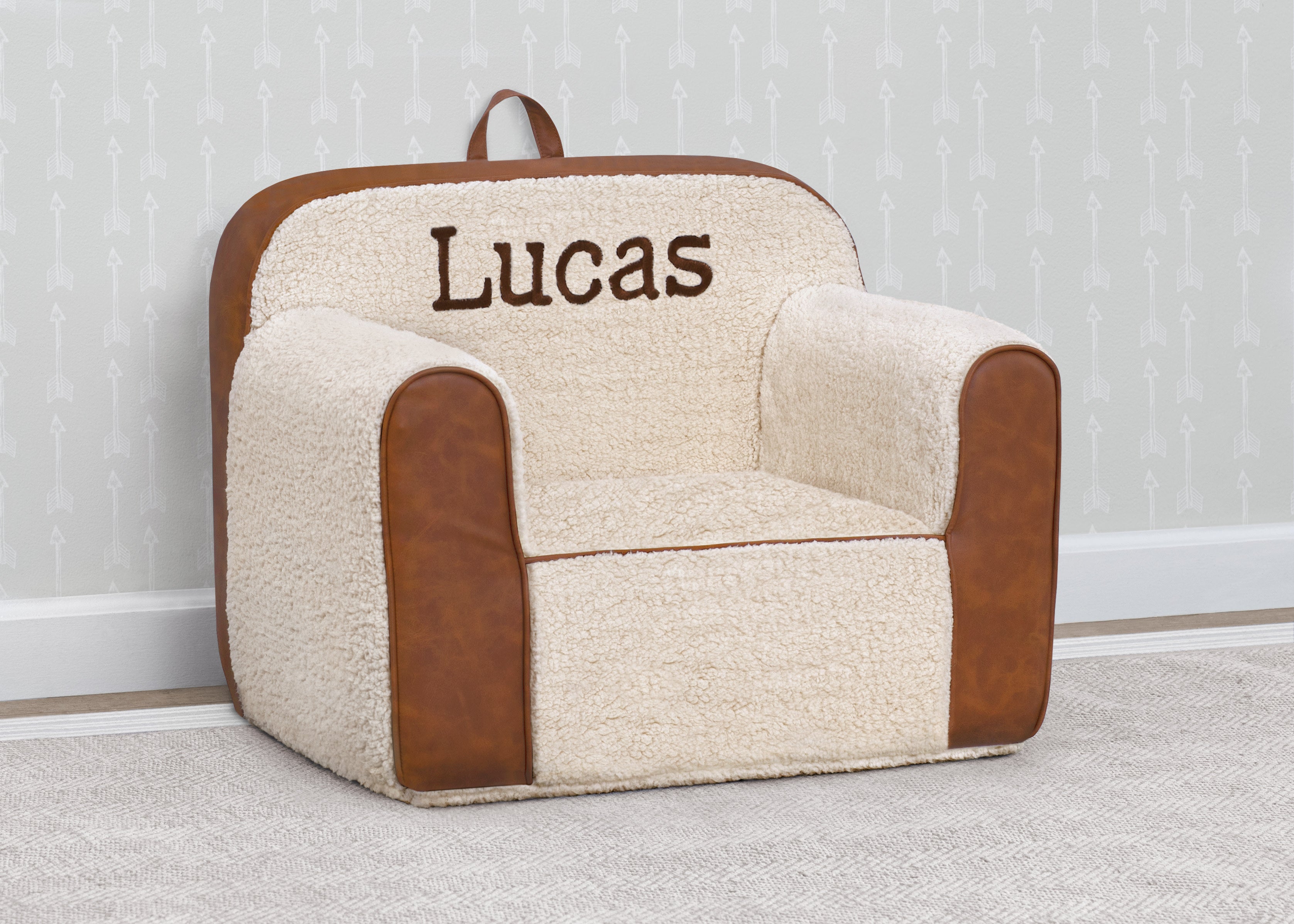 Personalized Cozee Sherpa and Faux Leather Kids Chair - Custom Name Plush Chair for Bedroom, Nursery, or Playroom - Perfect Gift for Toddlers and Children