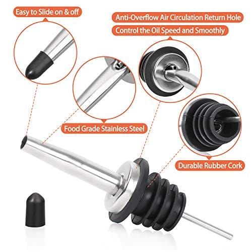 24 Pack Stainless Steel Liquor Pourers with Tapered Spout & Rubber Dust Caps - Premium Bar Accessories for Whiskey, Vodka & Cocktail Making