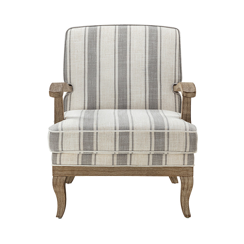 Randolph Romantic Upholstered Stripes Armchair with Solid Wood Armrests - Comfortable Living Room Accent Chair for Home Decor & Relaxation