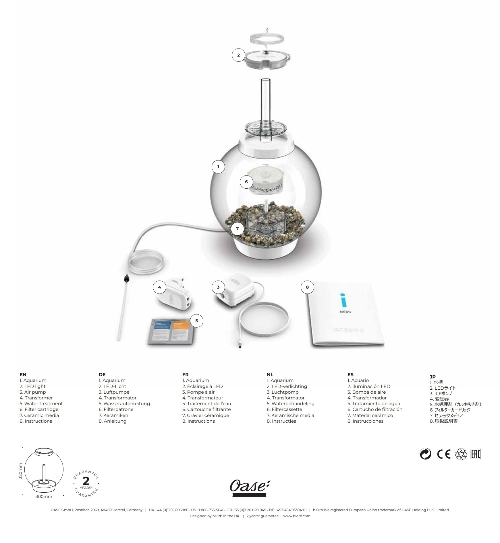 biOrb Classic 15 Acrylic 4-Gallon Aquarium with White LED Lights - Modern Compact Fish Tank for Tabletop or Desktop Display, Silver-Trimmed - Perfect for Home, Office Decor & Small Space Living
