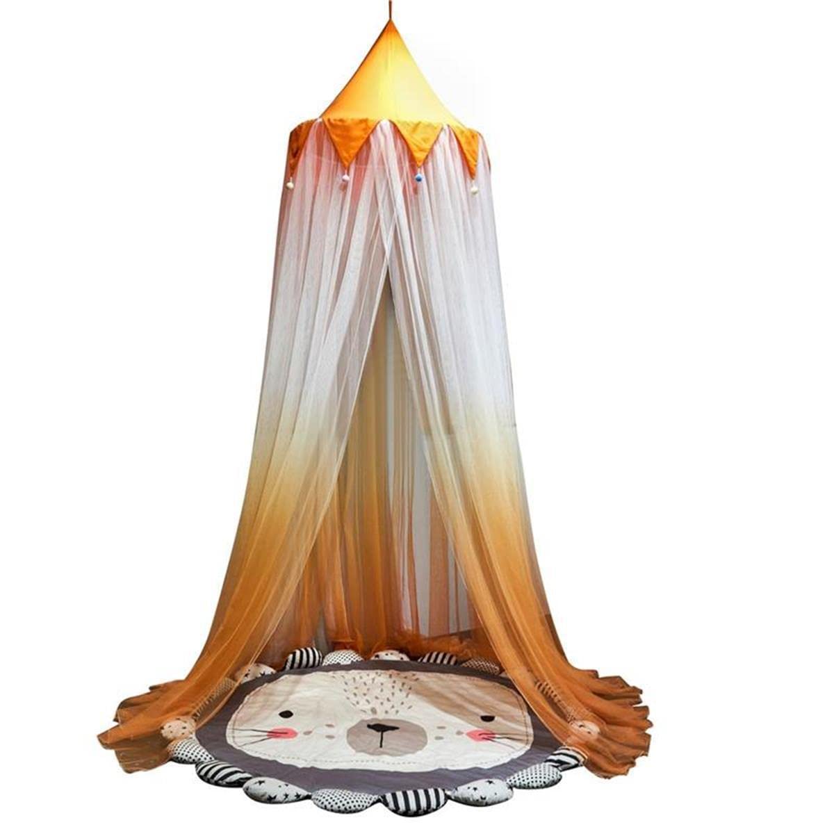 Eimilaly Gradient Orange Bed Canopy with Crown Top Design - Full Size Princess Canopy for Girls & Boys Bedroom Decor, Breathable Mesh Netting - Perfect for Kids' Room, Nursery, or Fantasy Themed Bedrooms
