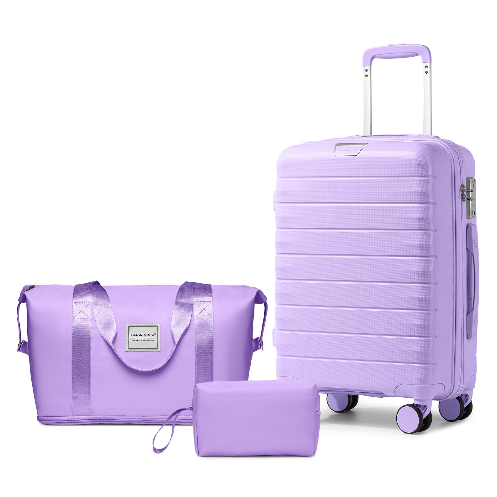 3-Piece Lavender Luggage Set with Duffel Bag, Hardside PP Carry-On Suitcase, 360° Spinner Wheels & TSA Lock - Perfect for Women's Travel, Business Trips & Vacation Getaways