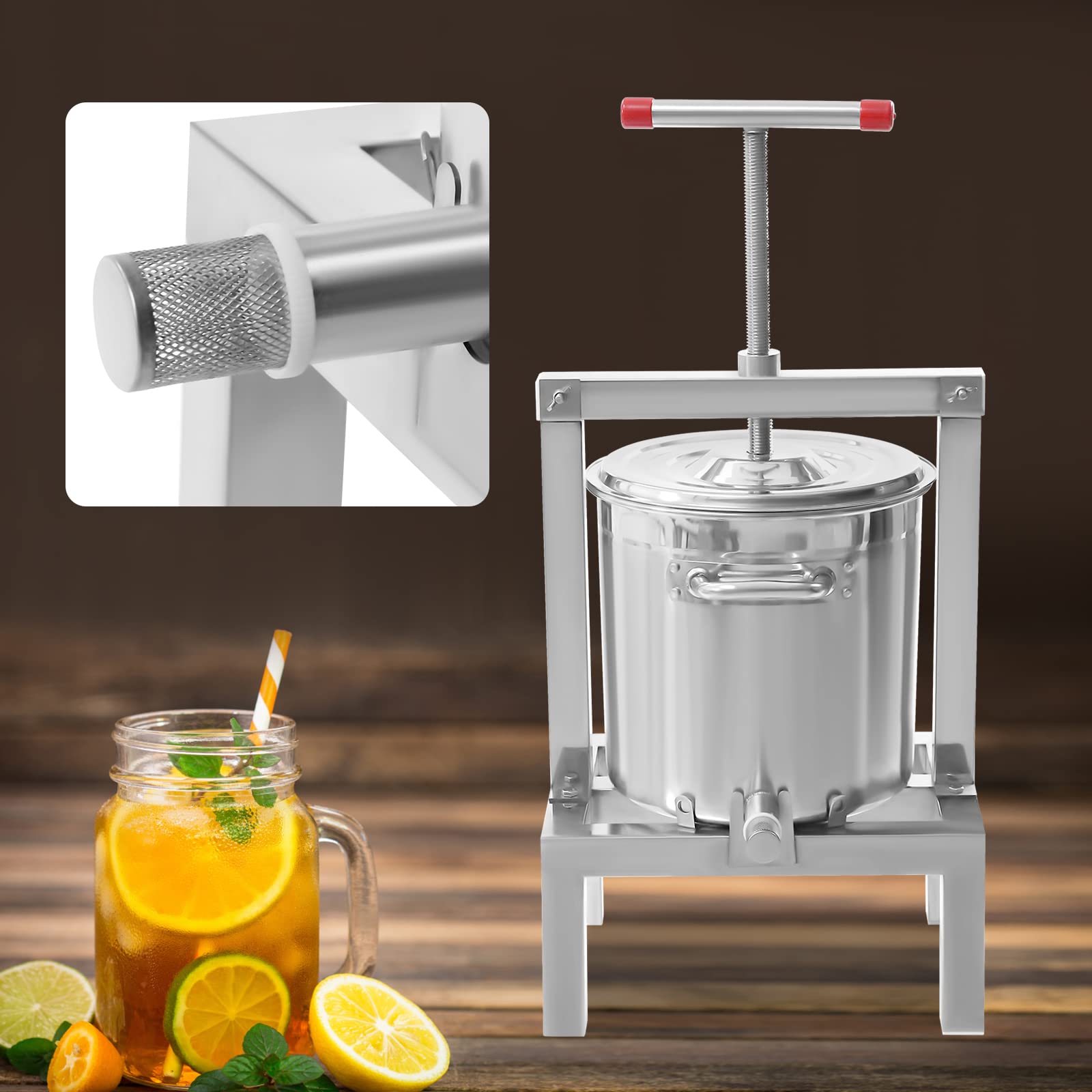 2.64 Gallon Stainless Steel Fruit Press for Cider, Wine & Juice Making - Heavy Duty Apple Grape Press with Pressing Plate - Perfect for Home Brewing, Winemaking & Fresh Juice Extraction