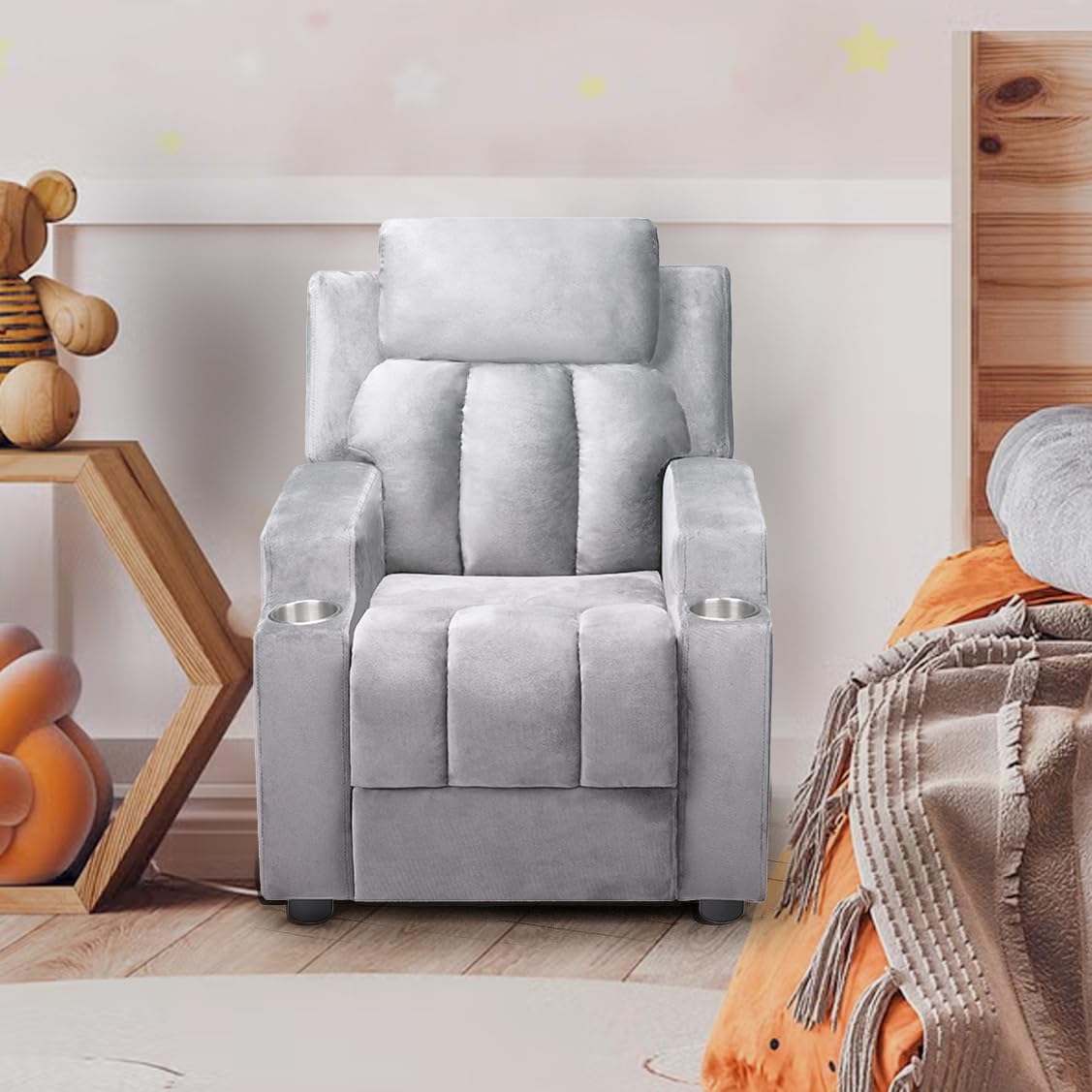 Naomi Home Sally Kids Recliner Chair - Soft Toddler Recliner for Ages 1-5, Adjustable Baby Recliner with Removable Cover, Gray - Perfect for Nursery, Playroom & Kids' Movie Night
