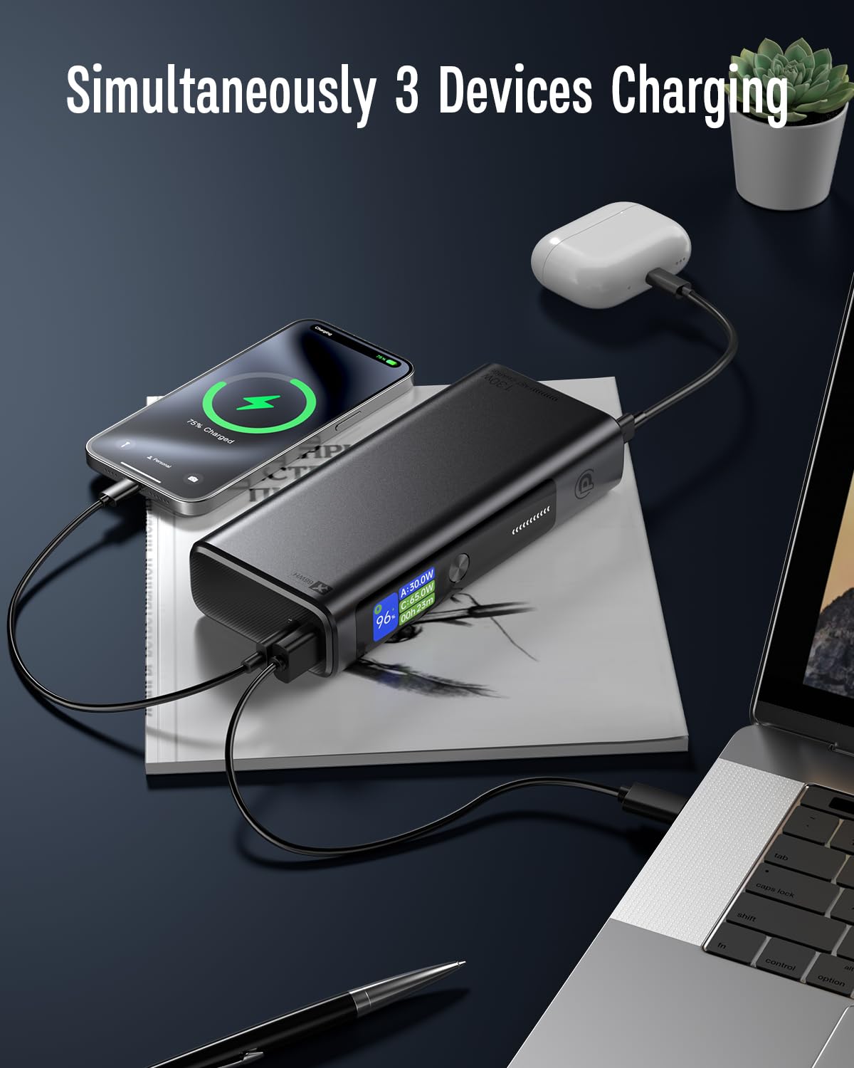130W Power Bank 18400mAh Portable Laptop Charger - 3 Port Fast Charging with Smart Digital Display | Compatible with iPhone 15/14/13, Samsung, MacBook, Dell | Perfect for Travel, Business & Outdoor Use
