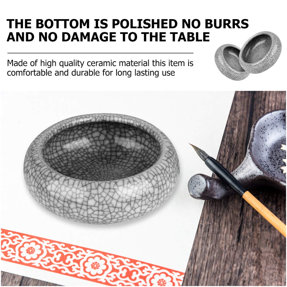 NUOBESTY Ceramic Calligraphy Brush Washing Cup - Small Pen Washer Basin for Ink Brushes | Creative Writing Brush Cleaner Tool | Ideal for Chinese Calligraphy, Watercolor Painting & Art Studio Use