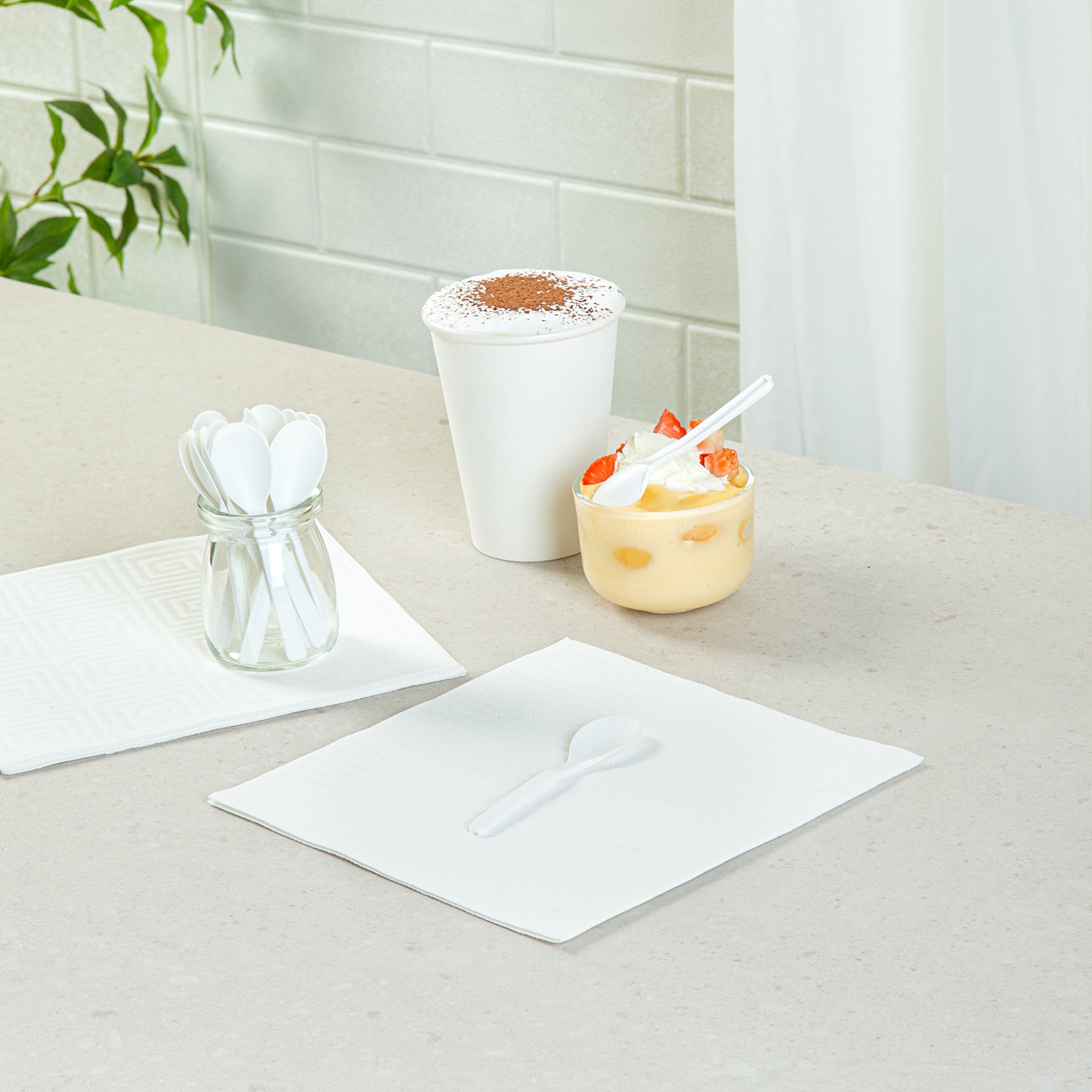 Eco-Friendly Round White Plastic Mini Spoons - Heat Resistant, Compostable, 4
