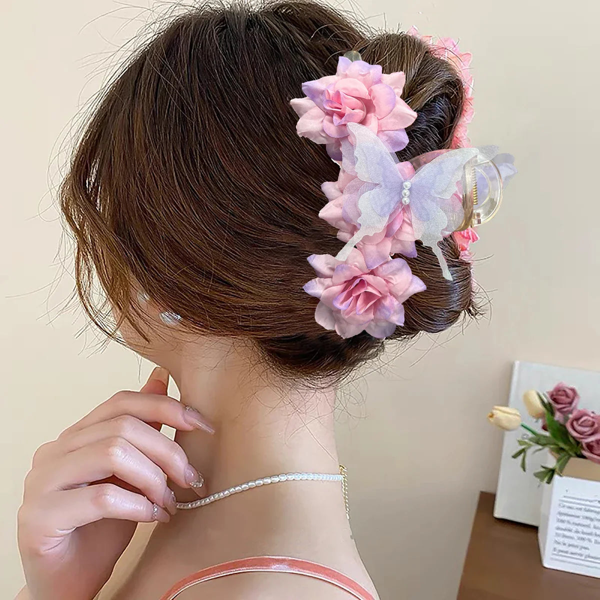 Haimeikang Large Flower Hair Clips for Women - Thick Hair Barrettes, Crab Claw Hairpins, Summer Fashion Hair Accessories for Weddings, Parties, and Everyday Wear