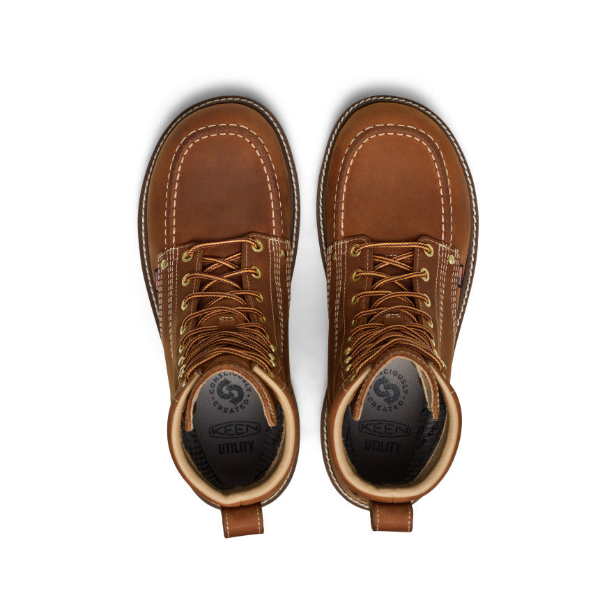 Men's Liberty 8 Waterproof Soft Toe Work Boots - Genuine Leather Brown/Gum Sole for Construction, Hiking & Outdoor Activities