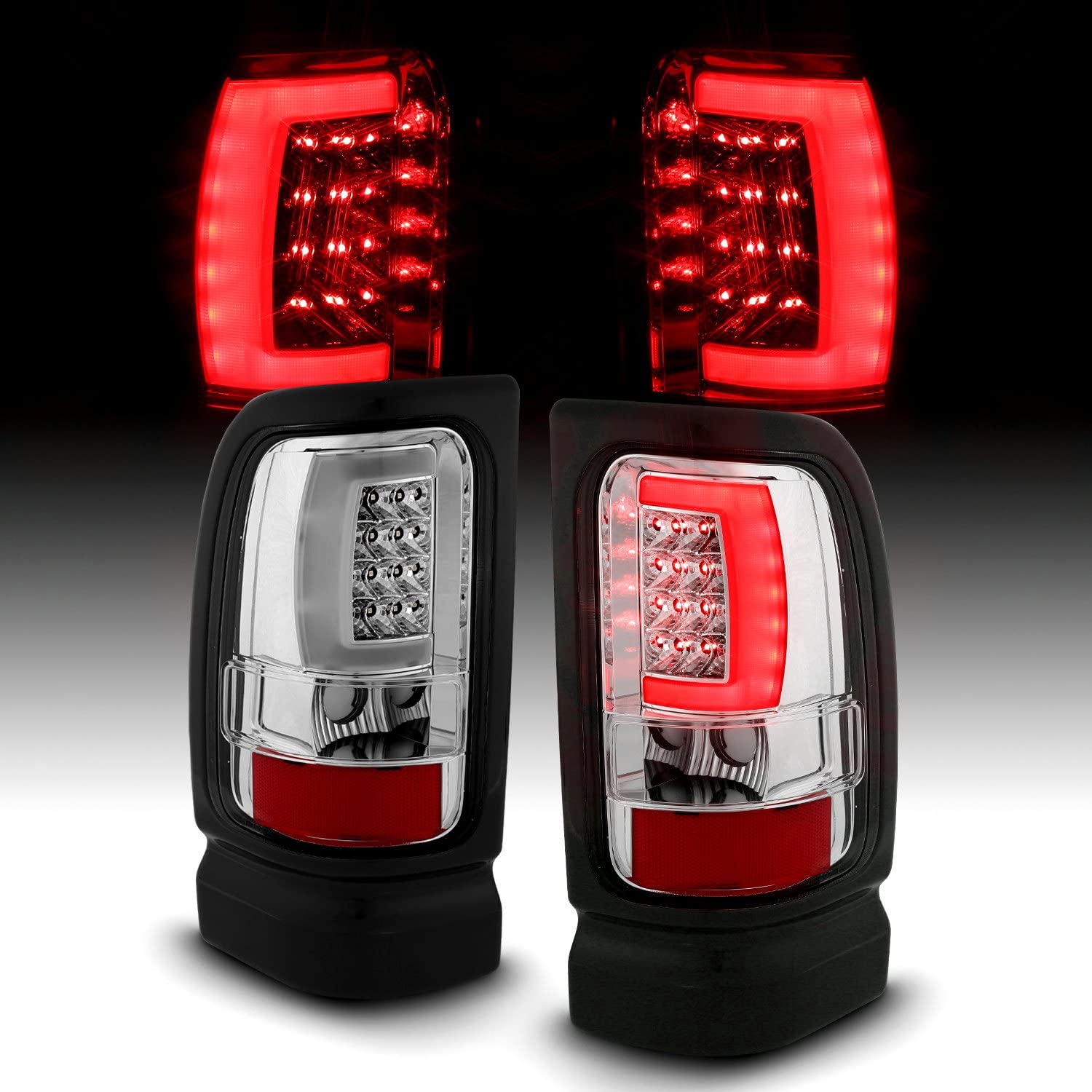 ANZO 311341 Chrome Plank Style Fiber Optic LED Tail Lights - Compatible with [Vehicle Model] - Durable & Bright LED Brake Lights - Perfect for Night Driving & Car Customization