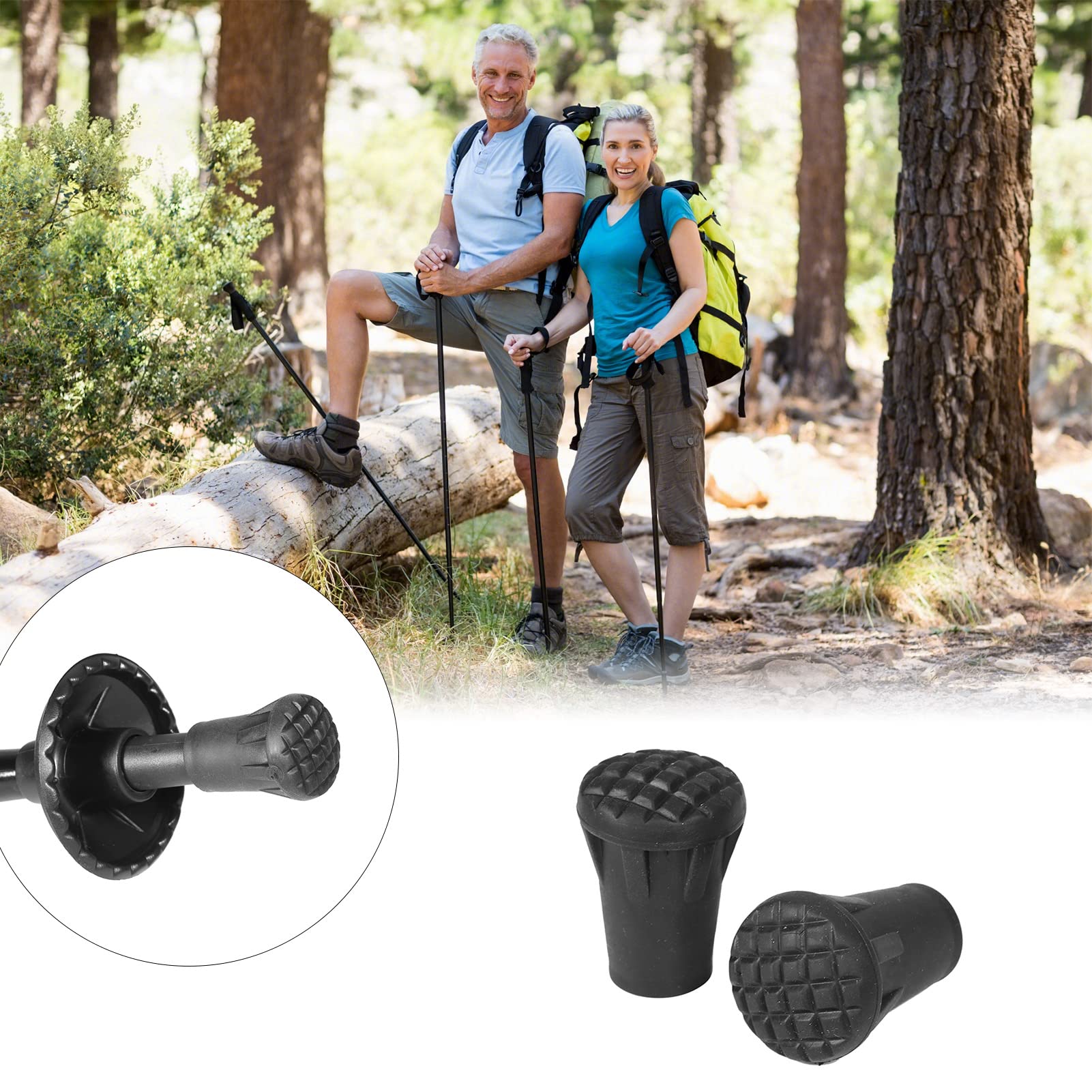 Premium Rubber Walking Cane Tips & Hiking Pole Replacement Accessories - Non-Slip Cane Tips for Outdoor Trekking, Hiking, Elderly Support & Mobility Aid - Durable Walking Stick End Covers for Safety & Stability