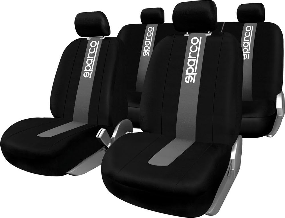 Sparco SPC1012 11-Piece Classic Grey Car Seat Cover Set - Universal Fit for Cars, SUVs & Trucks - Protect Seats from Stains, Spills & Wear - Perfect for Daily Commute, Road Trips & Family Travel