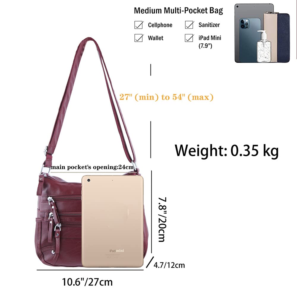 ELDA 10-Pocket Crossbody Purse for Women - Lightweight Shoulder Bag with Multiple Pockets, Medium Satchel Handbag for Everyday Use, Travel & Shopping