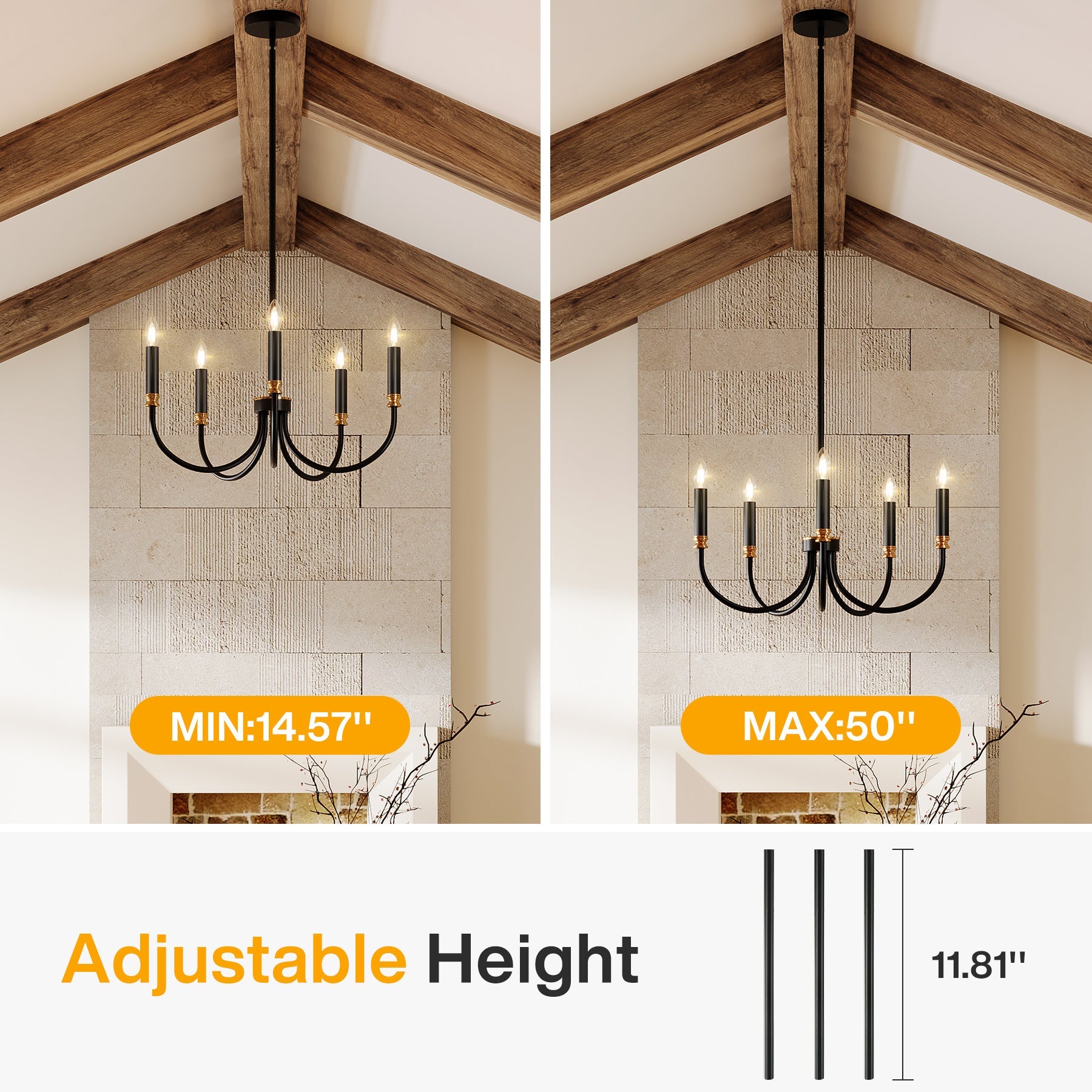 5-Light Modern Chandelier - Elegant Candle Style Hanging Pendant Light Fixture for Dining Room, Bedroom or Living Room Decor