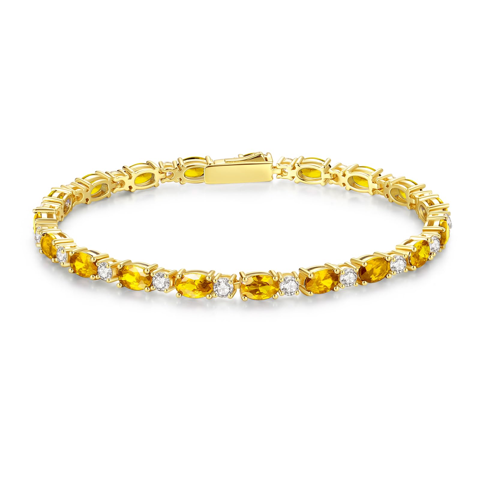 FANCIME 14K Gold Plated Birthstone Bracelet - 4mm Sterling Silver Tennis Bracelet for Women - Personalized Birthday Jewelry Gift - 7 Inch Adjustable - Perfect for Anniversaries, Mother's Day & Special Occasions