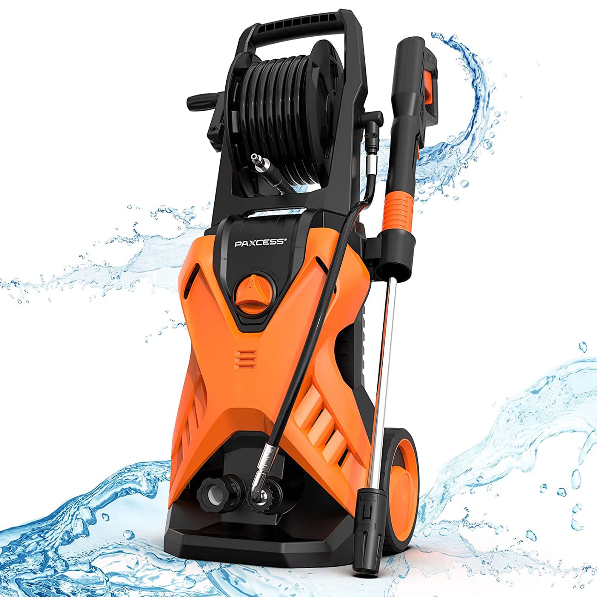 PAXCESS 3000 PSI 1800W Electric Pressure Washer with Adjustable Nozzle, Hose Reel & Wheels - Ideal for Car Washing, Patio Cleaning, Deck Maintenance & Driveway Power Washing | Home & Outdoor Cleaning Solution
