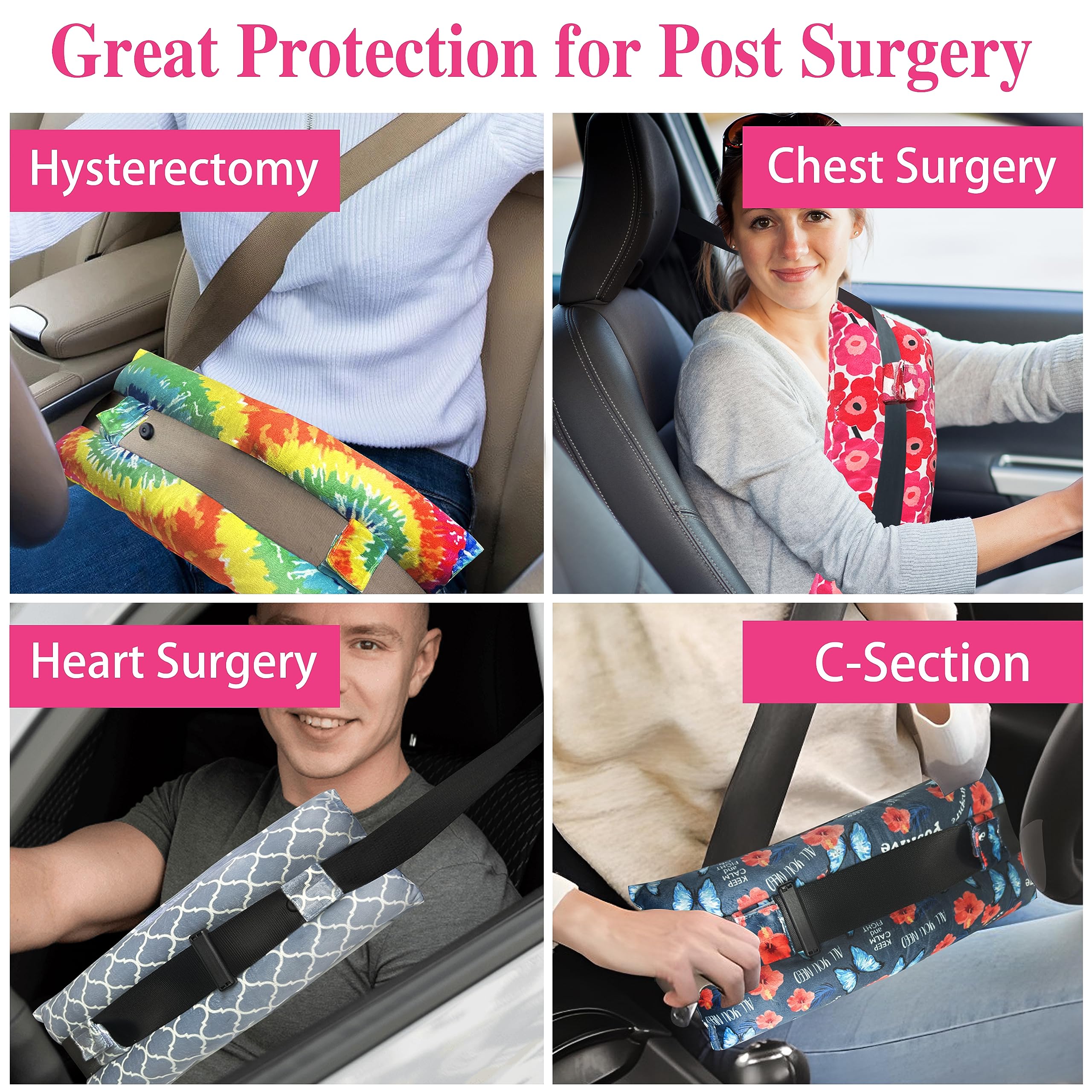 Post-Surgery Recovery Pillow for Mastectomy, Hysterectomy & C-Section – Comfortable Seat Belt Cushion with Ice Pockets – Essential Post-Op Gift for Women – Perfect for Car Rides, Resting & Pain Relief