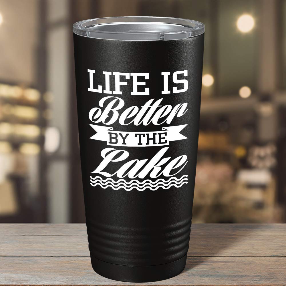 20 oz Stainless Steel Tumbler with Lid - Insulated Black Travel Mug for Coffee & Tea - Perfect for Lakeside Relaxation, Camping & Outdoor Adventures