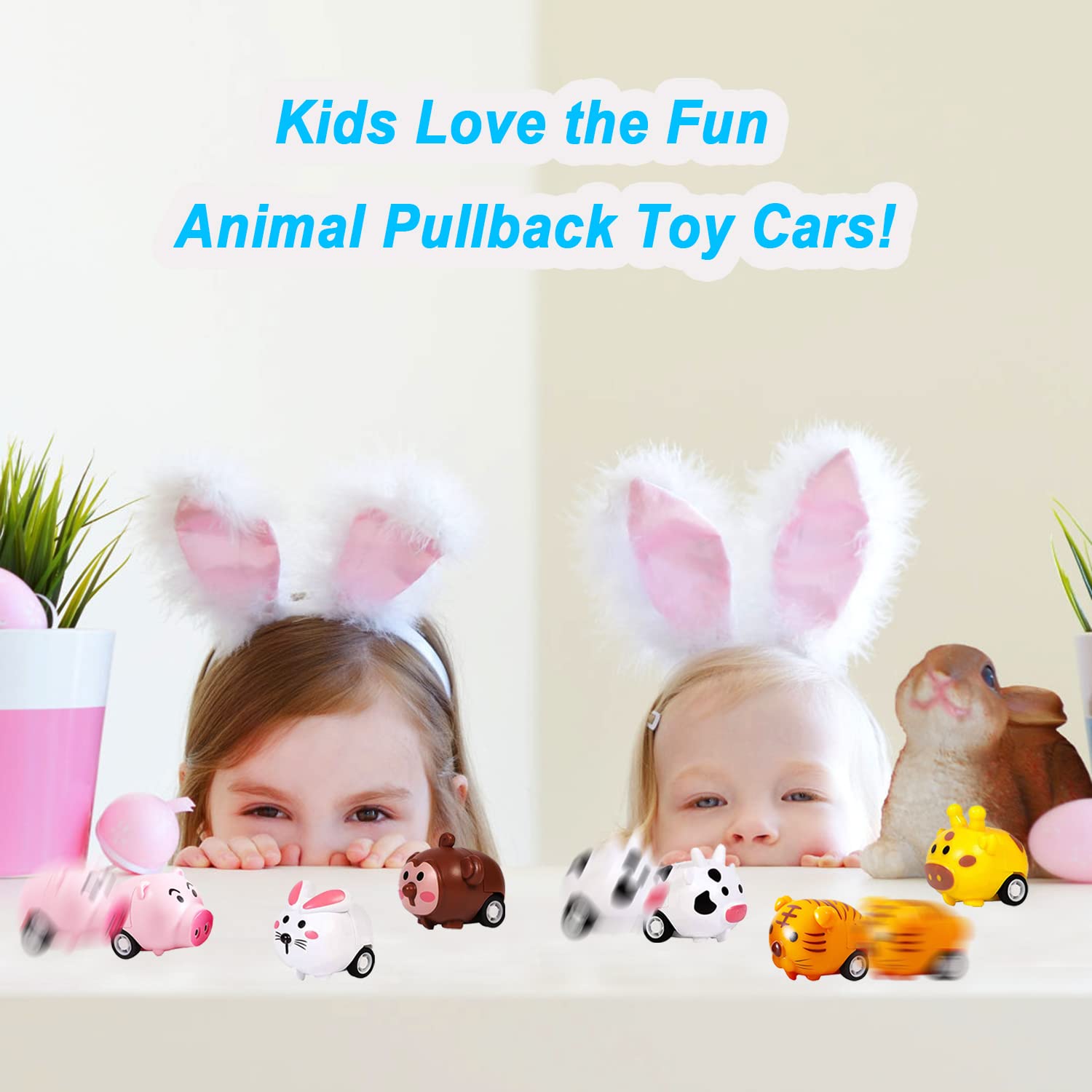 12 Pack Easter Eggs with Animal Pull Back Toy Cars - Easter Basket Stuffers, Party Favors, Classroom Prizes & Surprise Gifts for Kids - Perfect for Easter Egg Hunts, Themed Parties & School Rewards