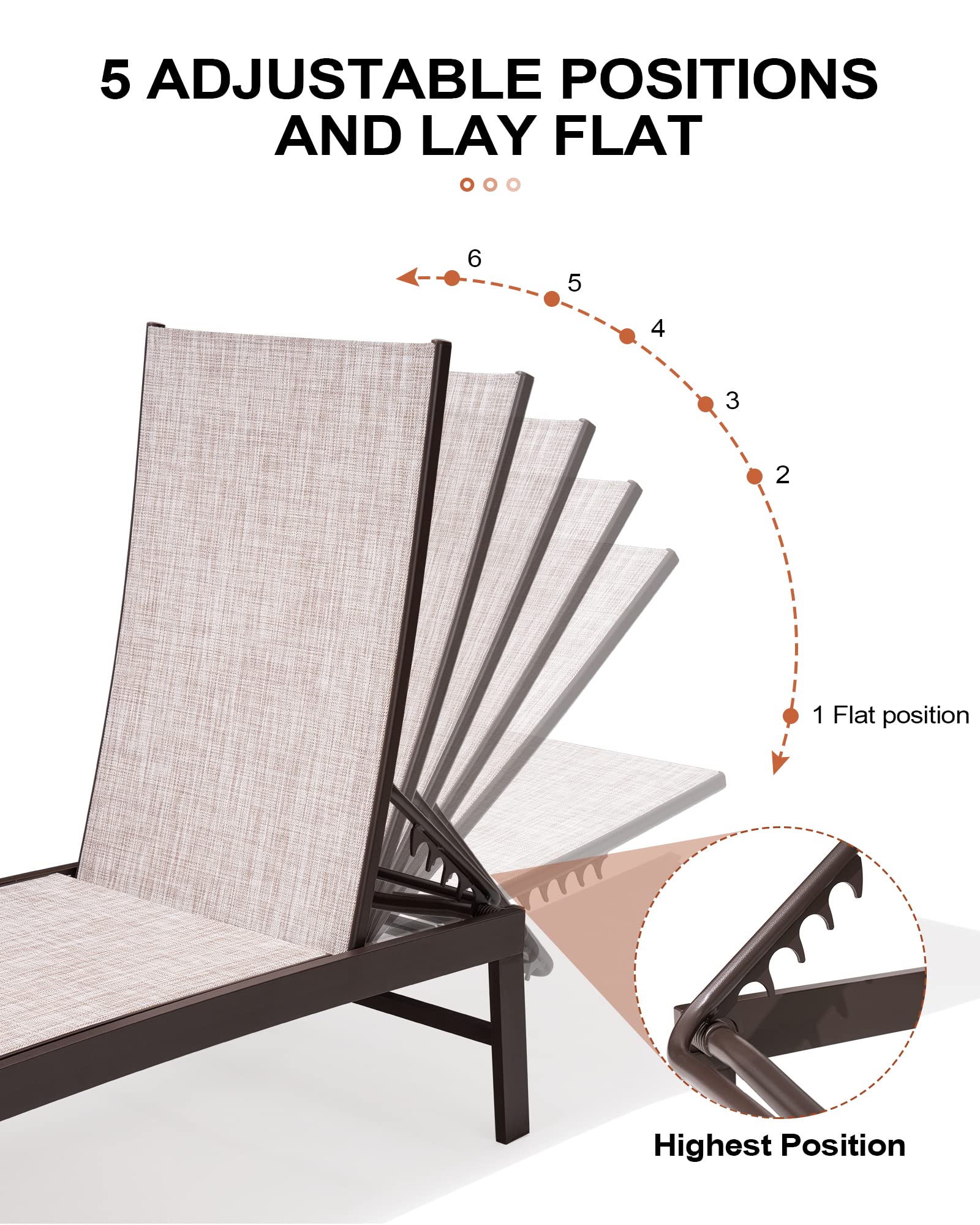 Crestlive 2-Piece Outdoor Lounge Chair Set - Aluminum Pool Chaise Lounge Chairs with 5-Position Adjustable Recliner, All-Weather Patio Furniture for Beach, Yard & Poolside Relaxation (Beige) | Perfect for Sunbathing, Lounging by the Pool or Backyard Relaxation