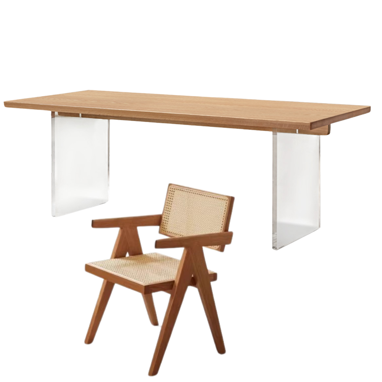 Solid Oak & Cherry Wood Acrylic Suspension Dining Table - Modern Floating Design for Small Spaces, Kitchens & Contemporary Dining Rooms